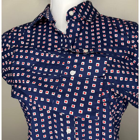 Nautica women’s button up blouse blue white red squares long sleeve cotton M - Picture 7 of 9